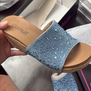 Corkys Blue Rhinestone Wedges